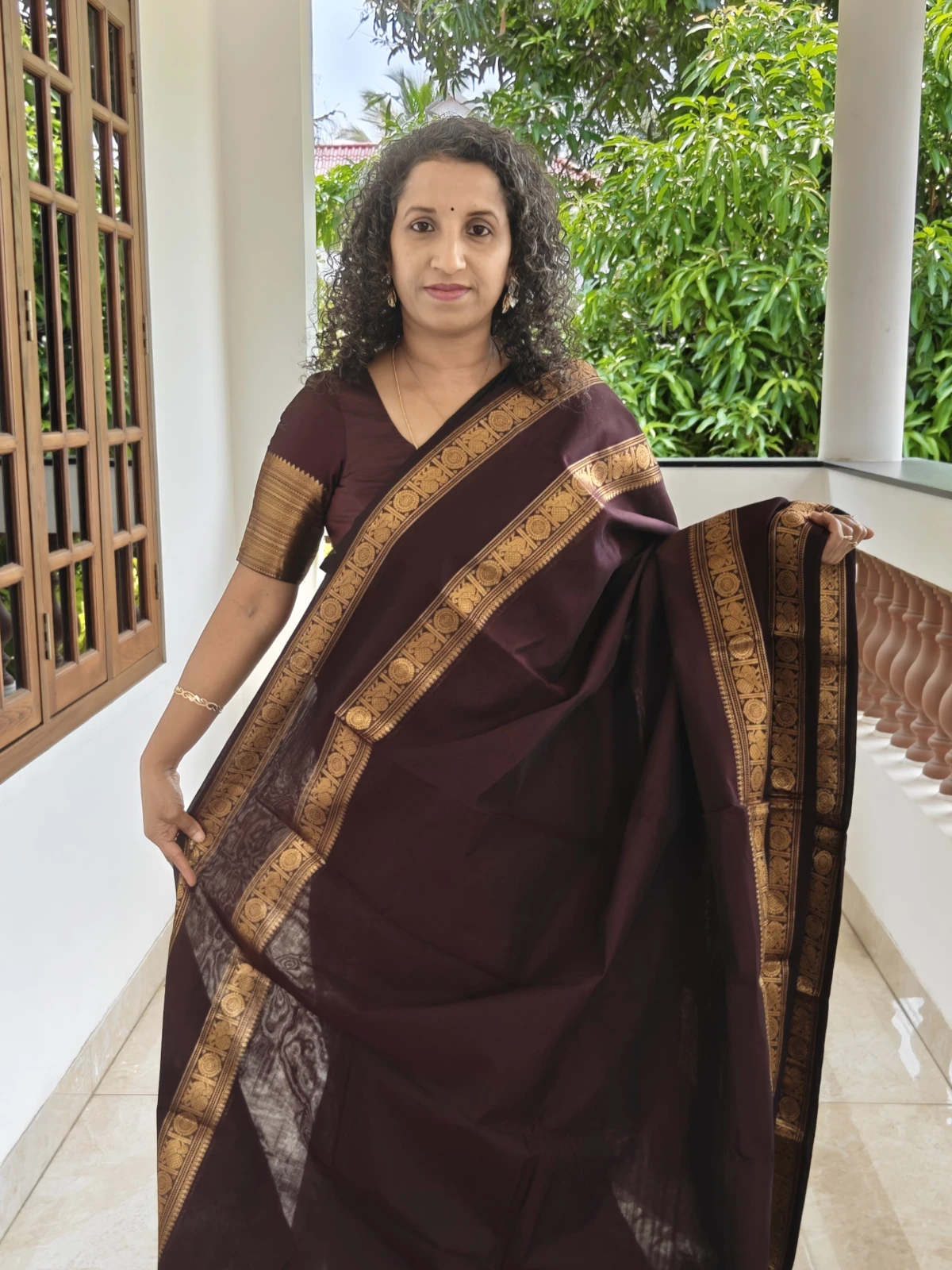 Kanchi Cotton Coffee Brown Rettapettu Design Gap Border Pkc008 1 (2)